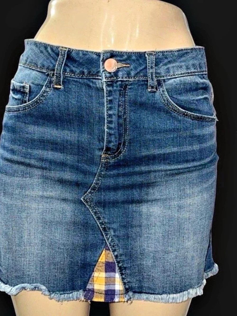 Doll house Plaid Trim Denim Mini Skirt Womens 9